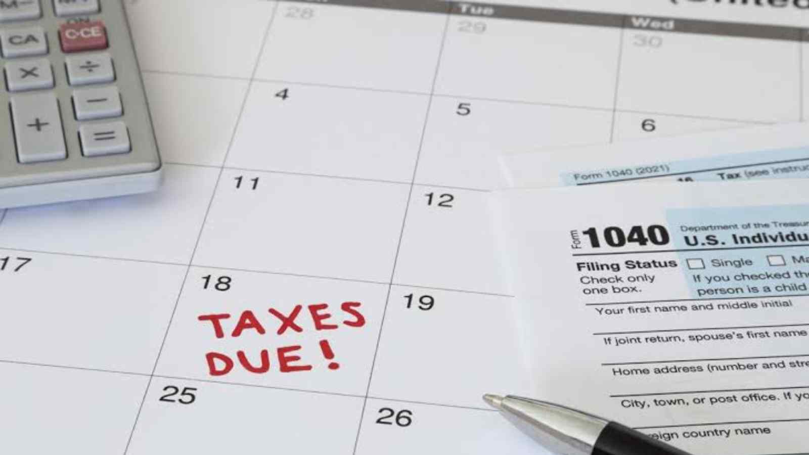 calendar showing the due taxes