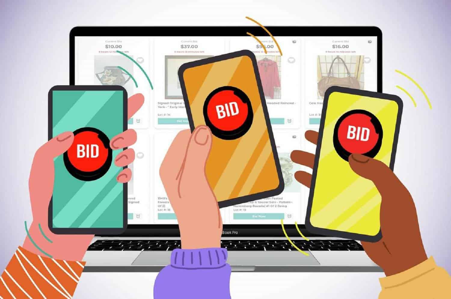 Mobile phones showcasing bid