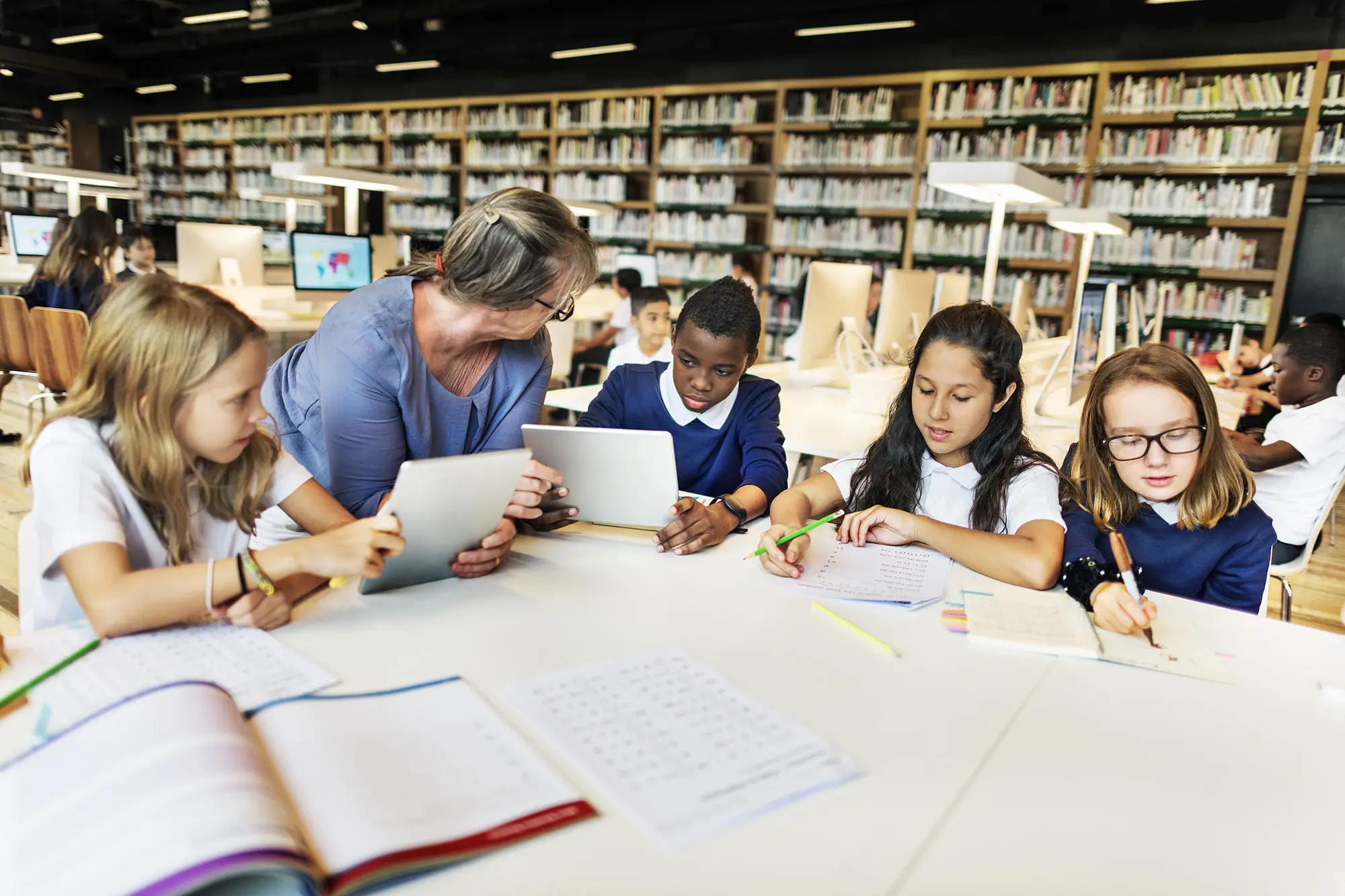 students studying in a library