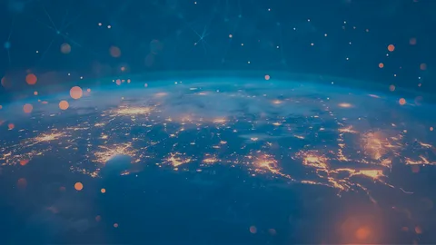 The Earth at shining at night with the lights from the ground level